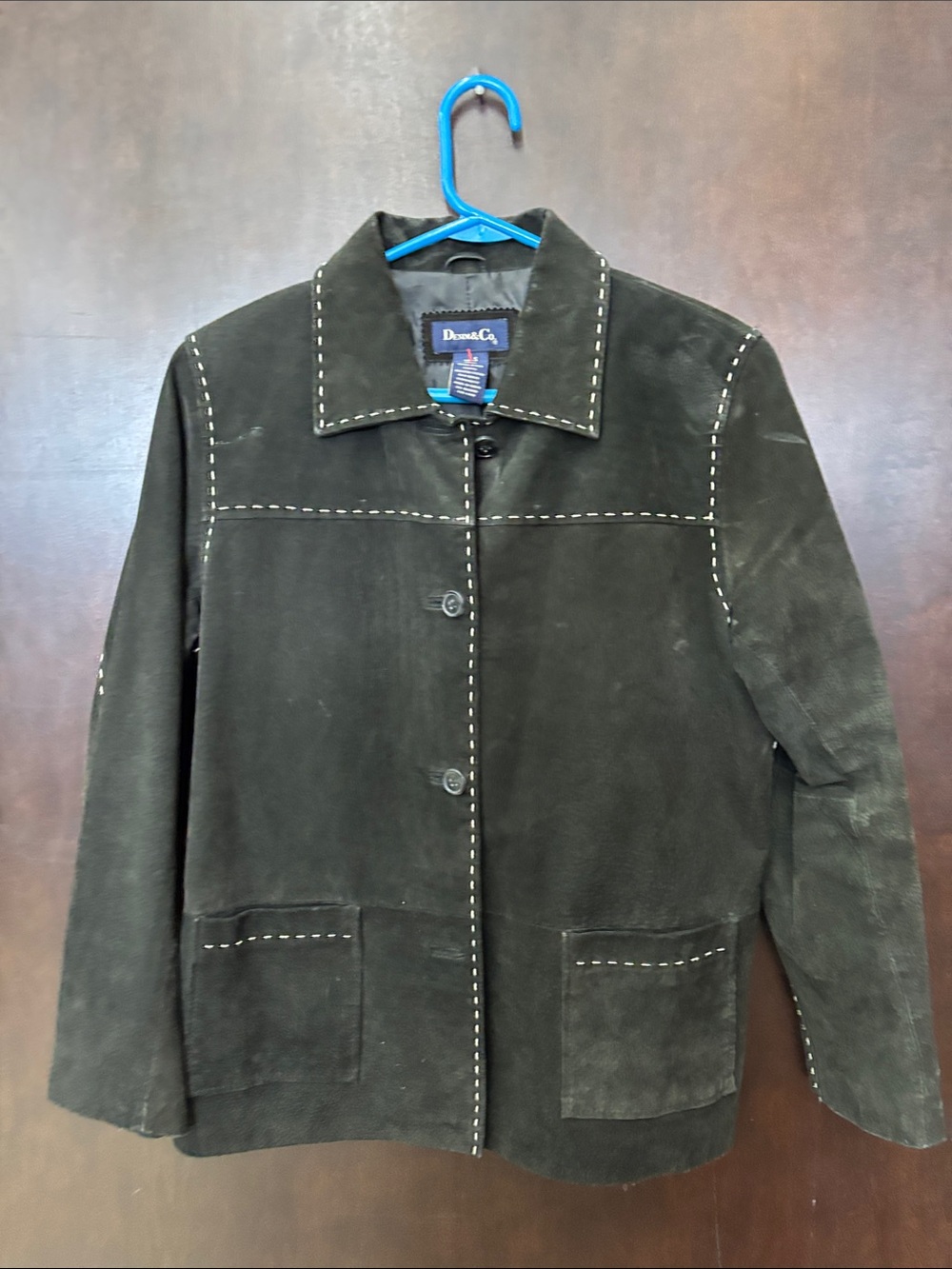 Denim&Co Black Suede Jacket with Contrast Stitching